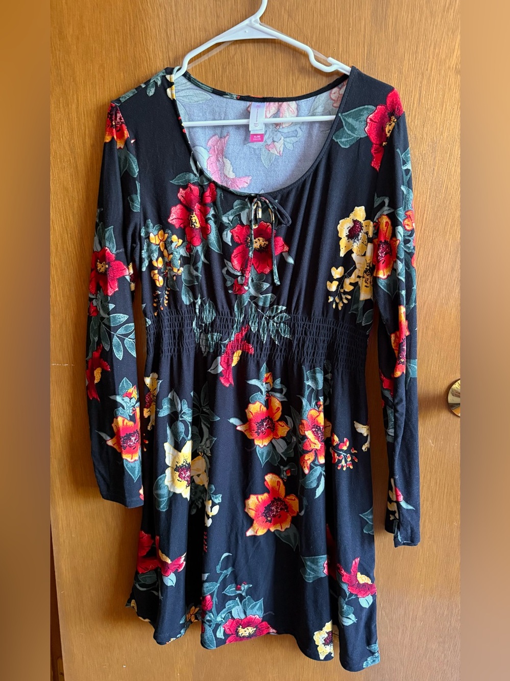 NoBo Black Floral Stretch Dress Casual Knee Length